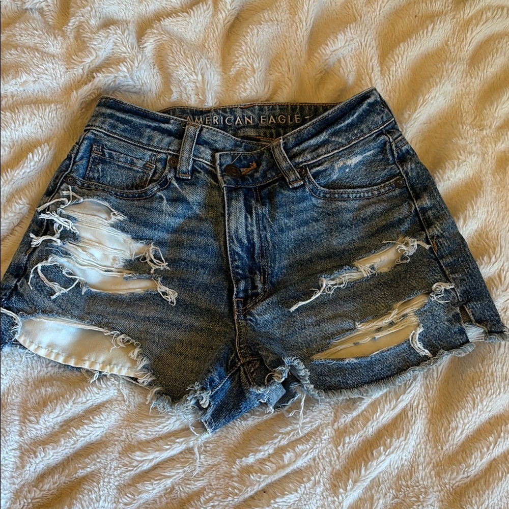 American Eagle Outfitters Blue Jean Shorts Distressed Style
